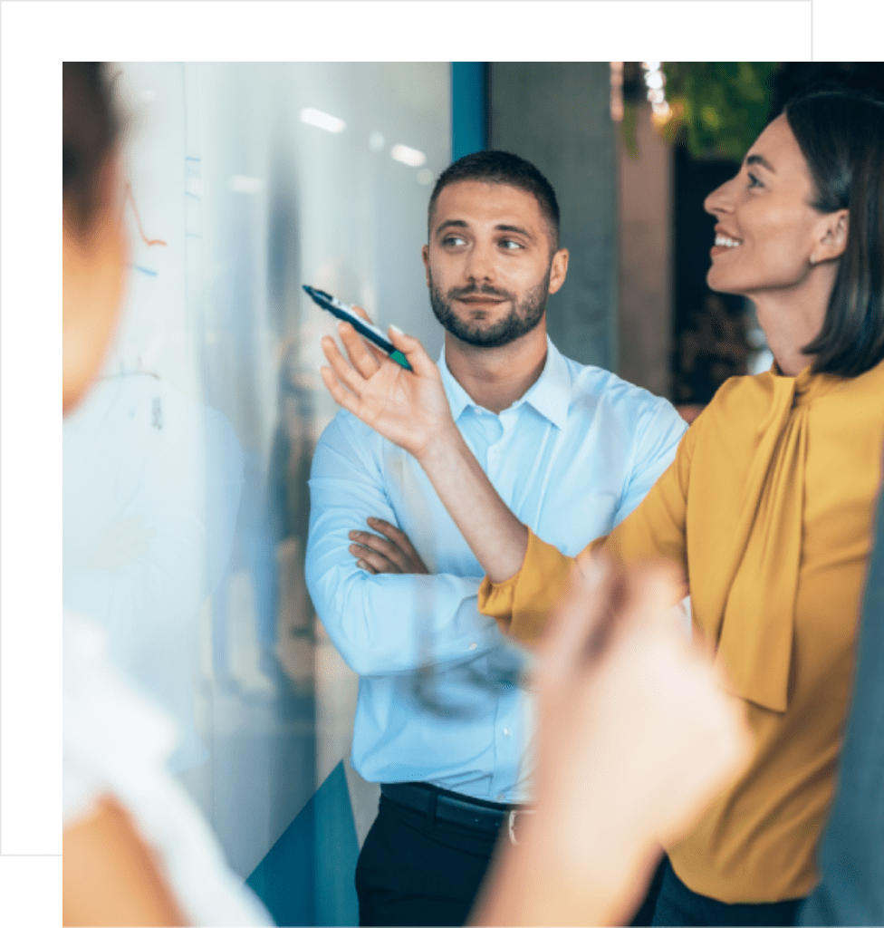 Team brainstorming session in office